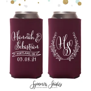 Slim 12oz Wedding Can Cooler #7S - Floral Monogram