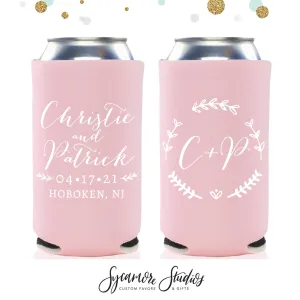 Slim 12oz Wedding Can Cooler #86S - Wreath Monogram