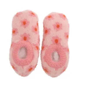 Socks Fuzzy Bootie - Pink Flower