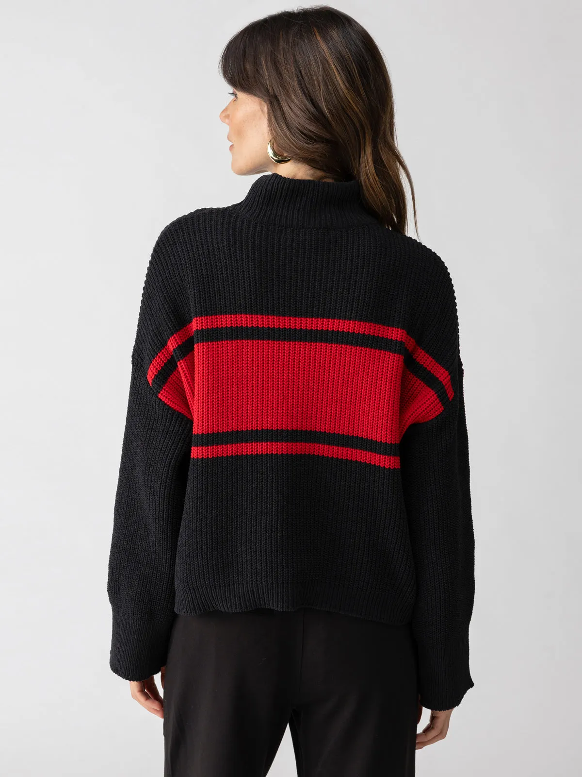 STAY COZY SWEATER- BLACK RED STRIPE