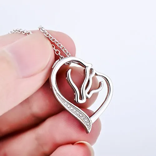 Sterling Silver Mother and Child Horse Pendant Necklace
