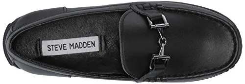 Steve Madden Boy's BLANGE Shoe, Black Leather, Size 2 Little Kid
