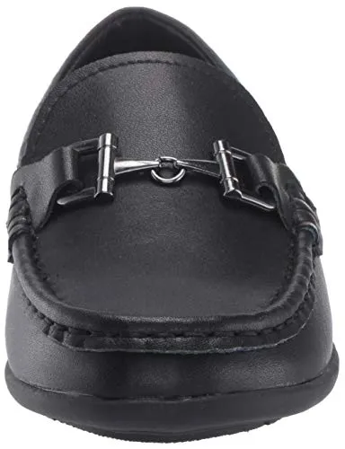 Steve Madden Boy's BLANGE Shoe, Black Leather, Size 2 Little Kid