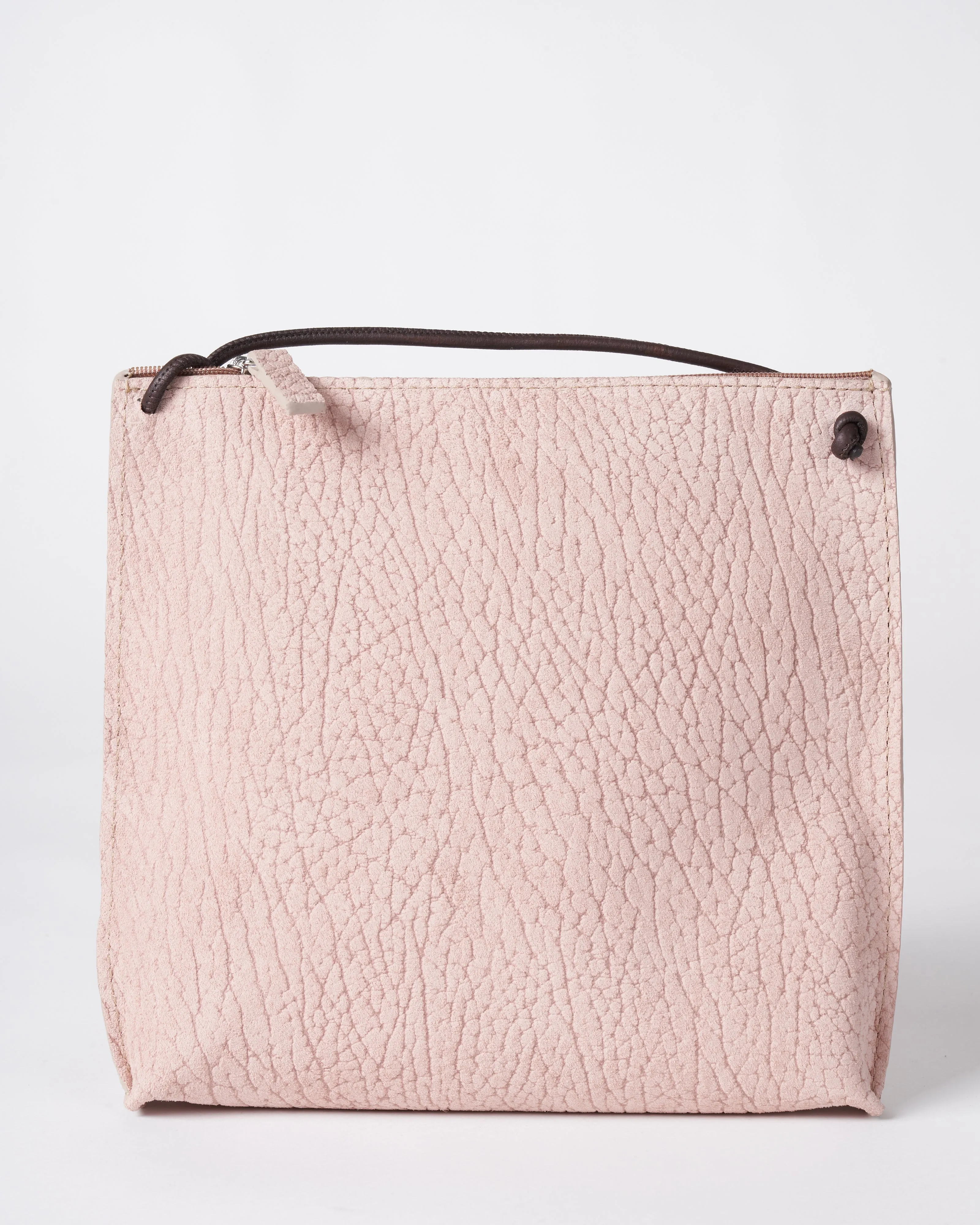strappy pouch - blush embossed suede