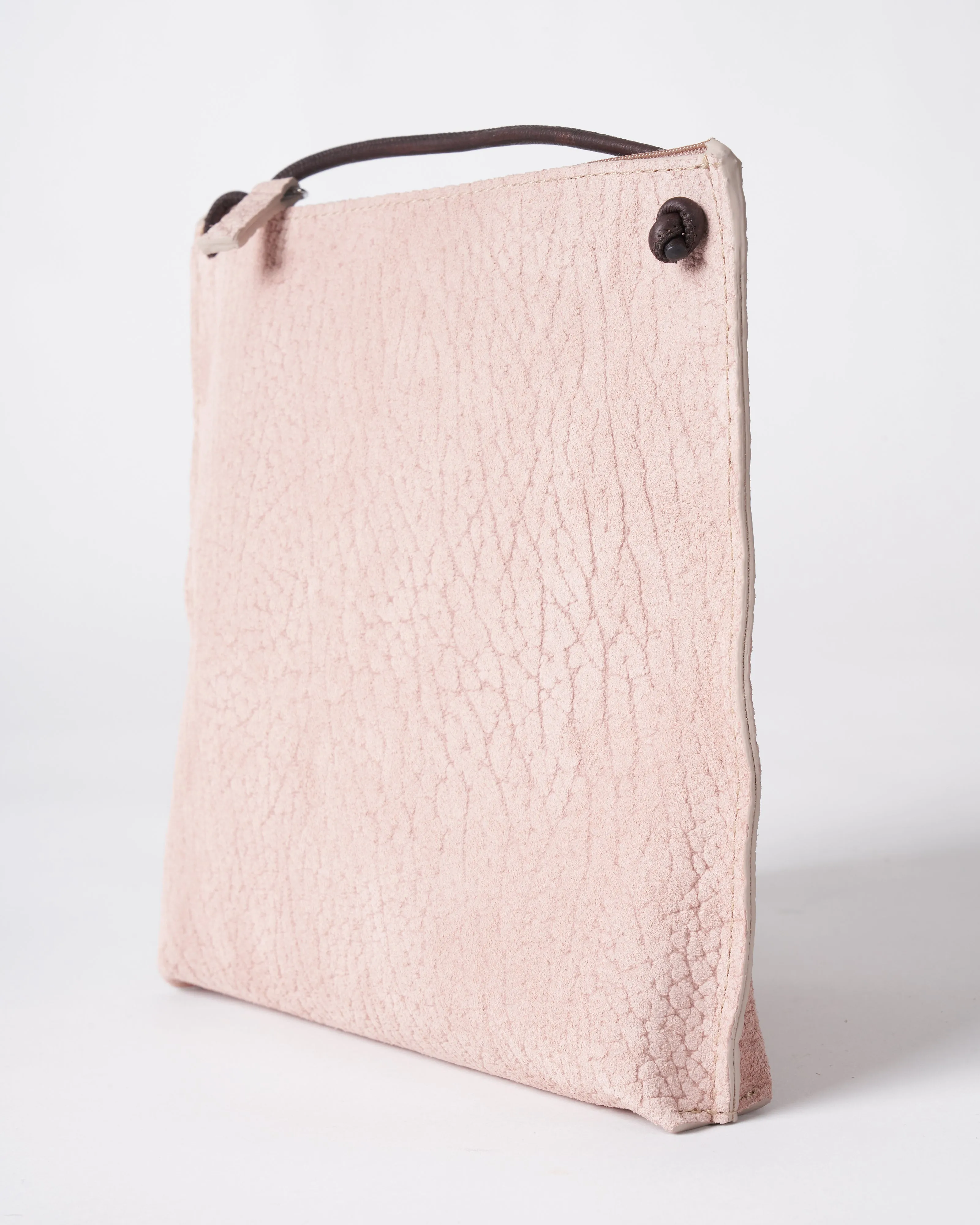 strappy pouch - blush embossed suede