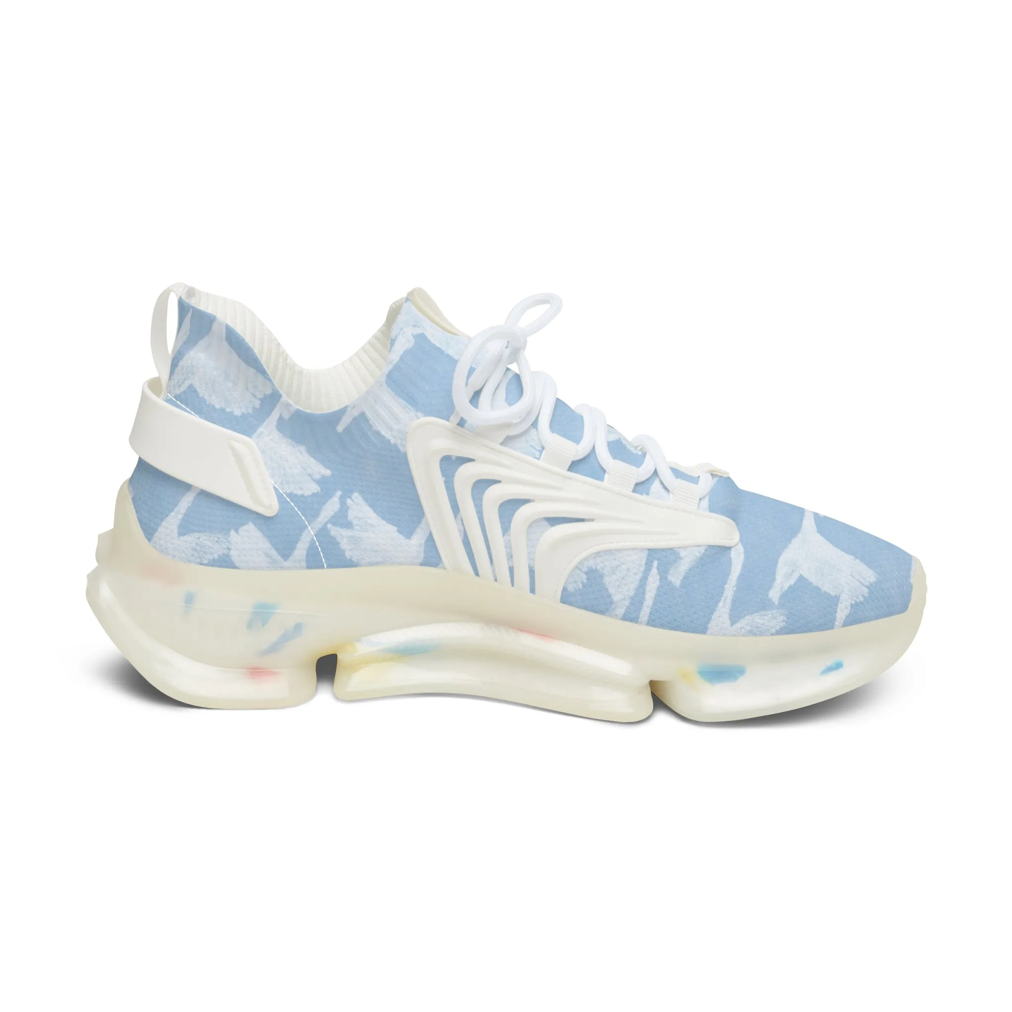 Stylish Women's Mesh Sneakers - Blue Floral Design for Comfort & Breathability