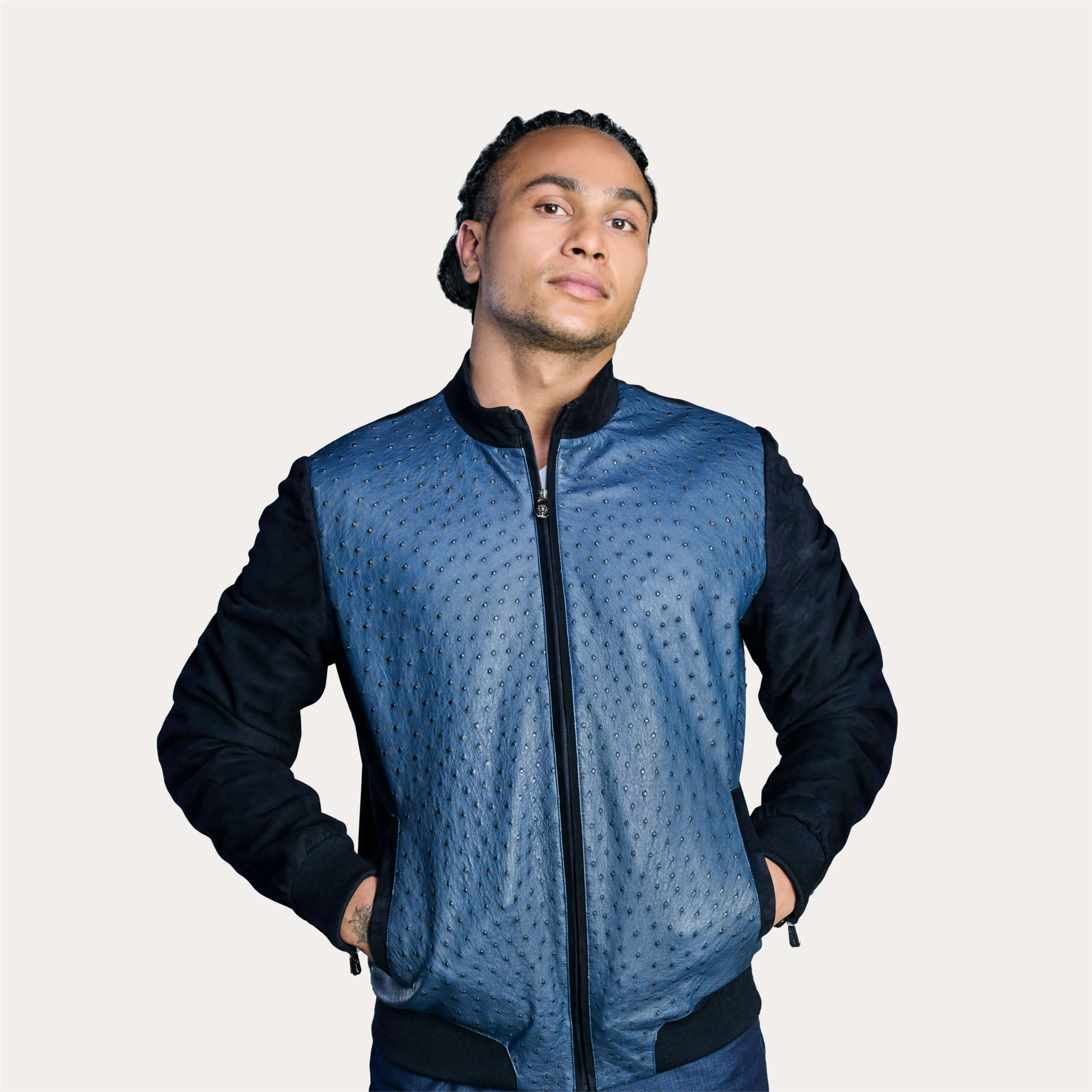 Suede & Ostrich Leather Blouson Jacket