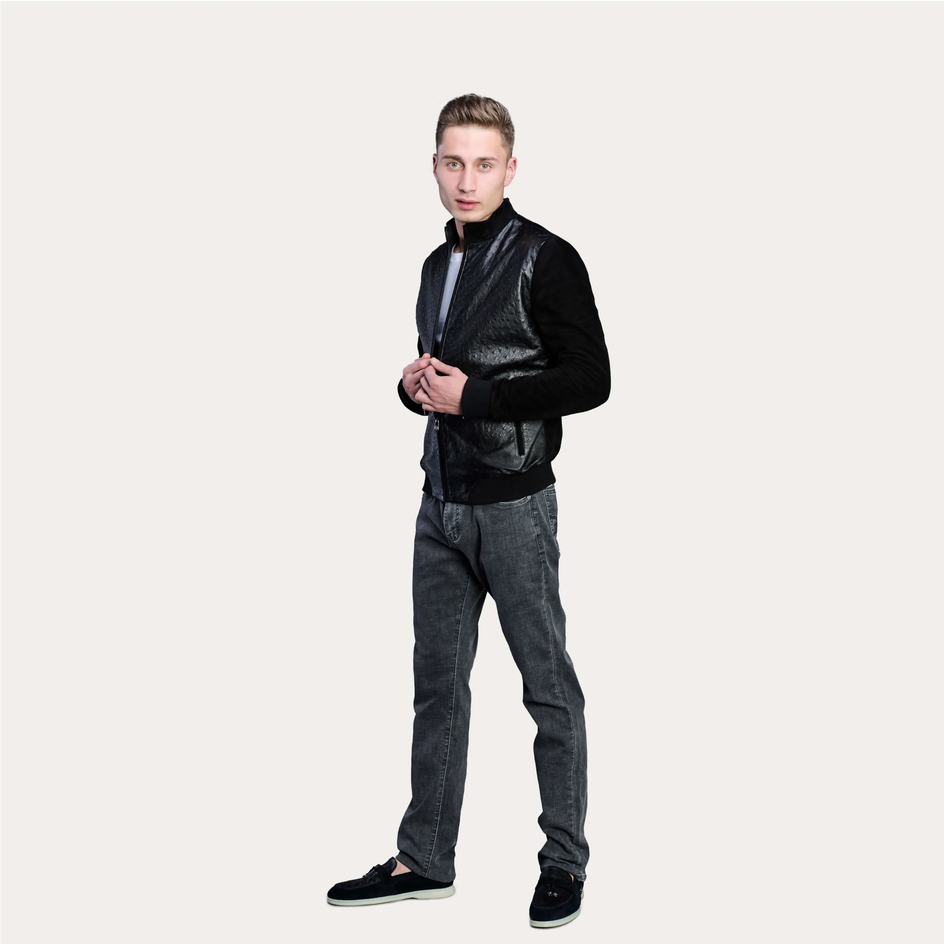 Suede & Ostrich Leather Blouson Jacket