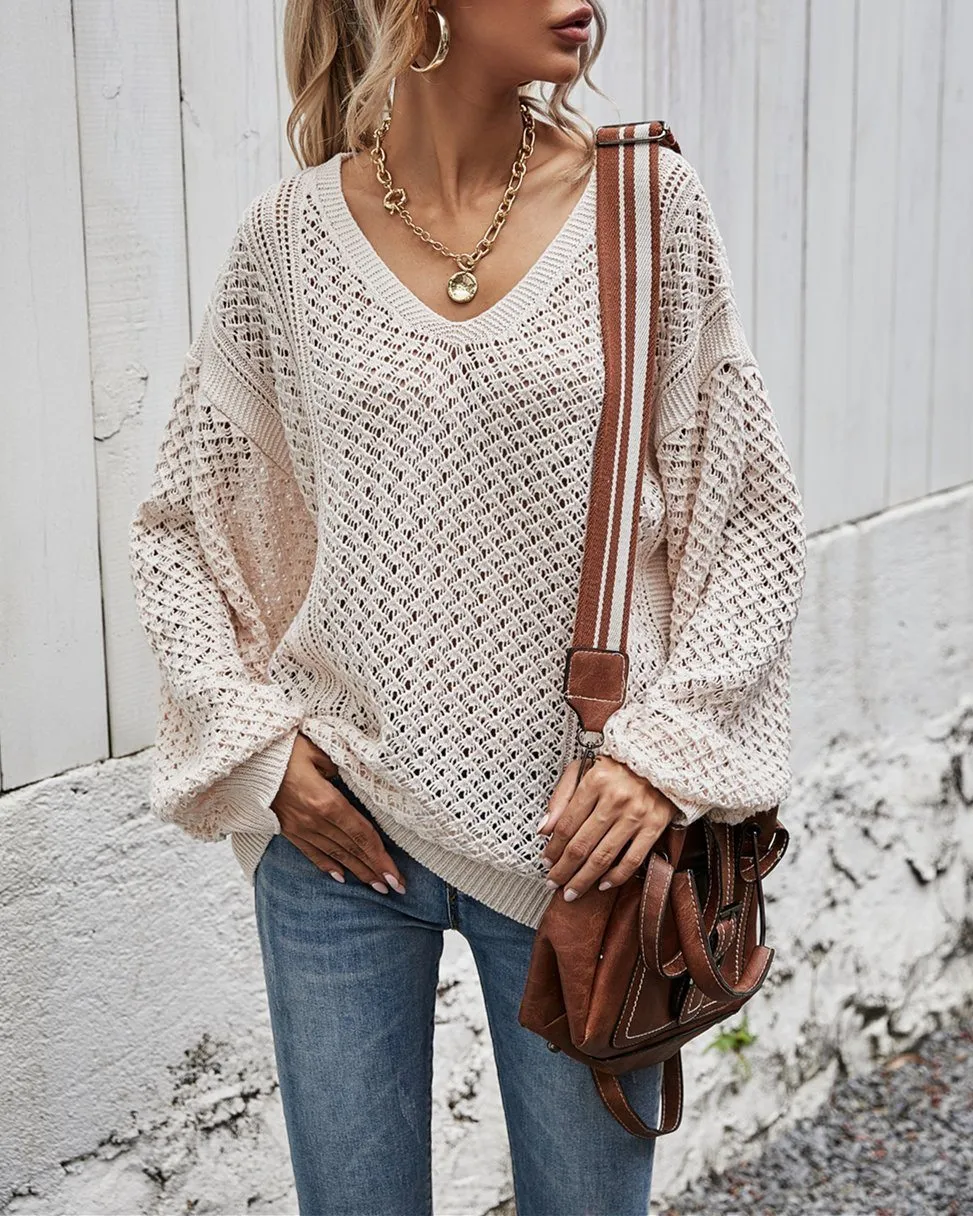 Take Me Back V Neck Cut Out Sweater - Apricot