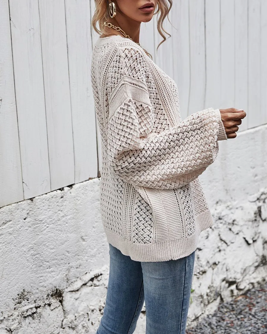 Take Me Back V Neck Cut Out Sweater - Apricot