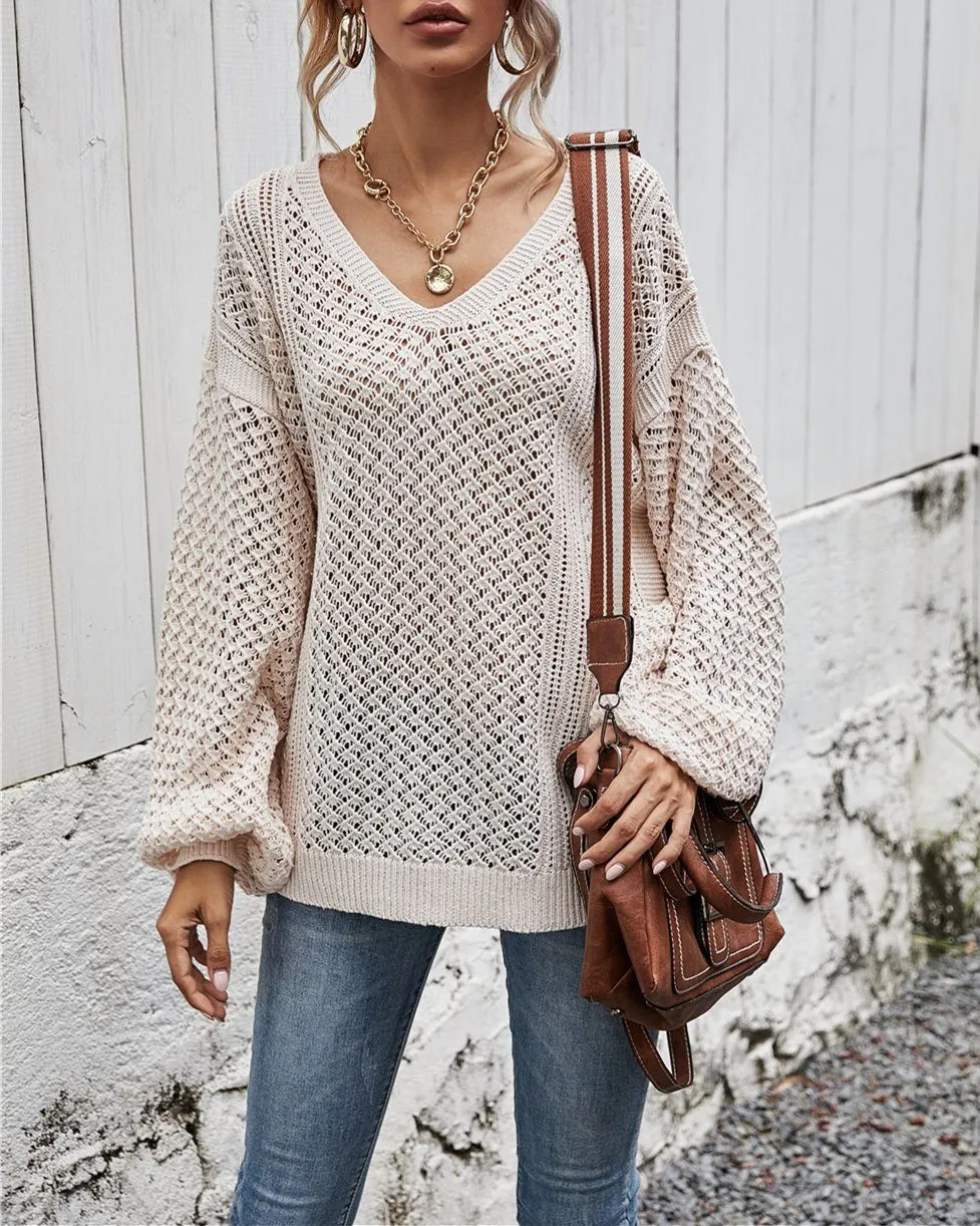 Take Me Back V Neck Cut Out Sweater - Apricot