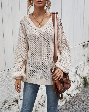 Take Me Back V Neck Cut Out Sweater - Apricot