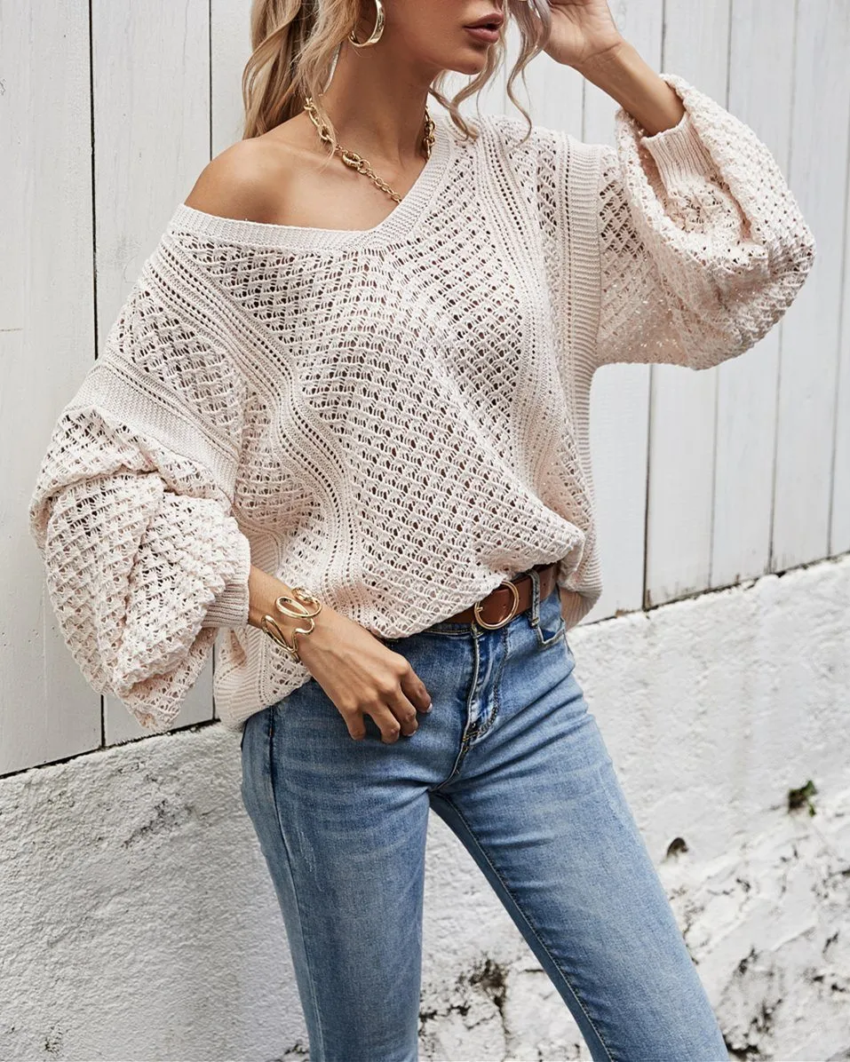 Take Me Back V Neck Cut Out Sweater - Apricot