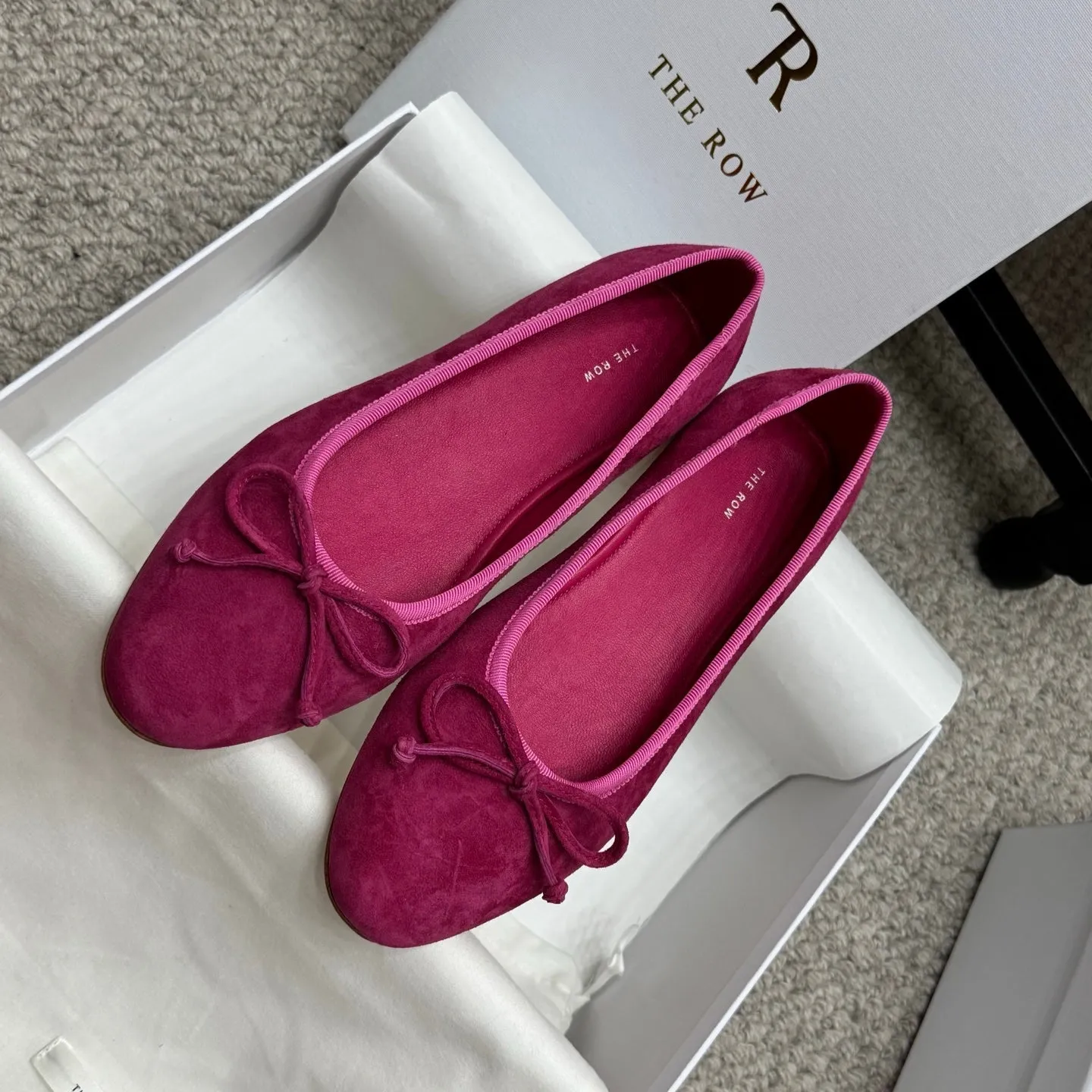 The Row Ballet Flats Bow Hot Pink Suede 290735