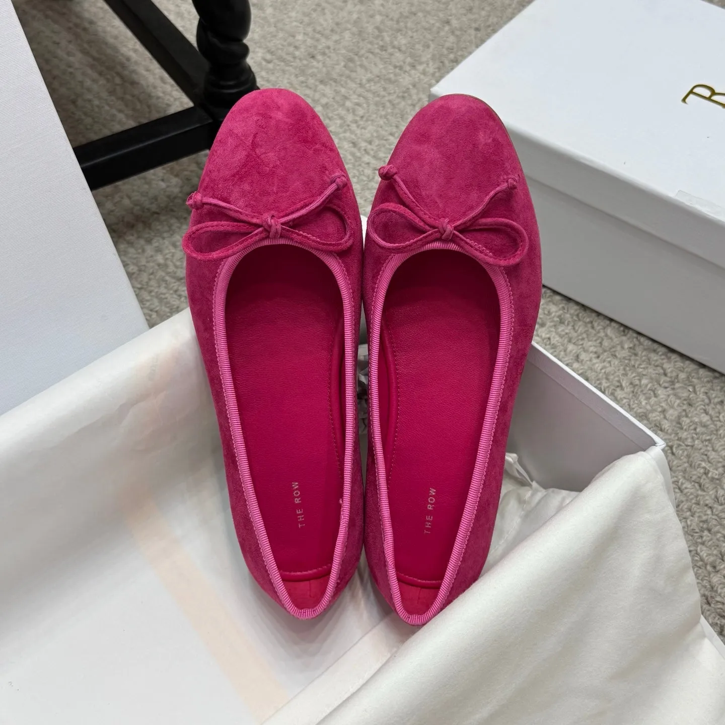The Row Ballet Flats Bow Hot Pink Suede 290735