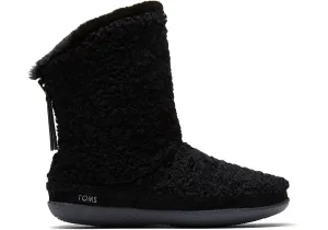 TOMS Women's Inez Black Faux Plush Shearling Slippers