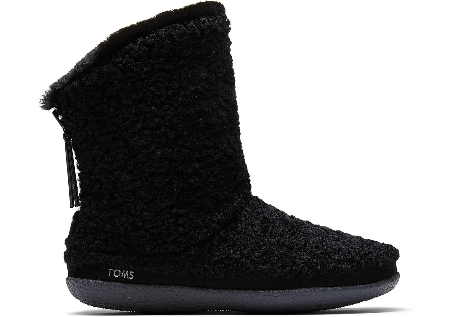 TOMS Women's Inez Black Faux Plush Shearling Slippers