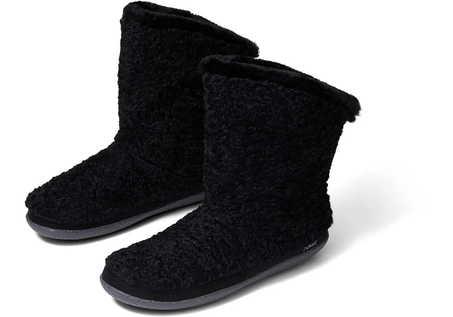 TOMS Women's Inez Black Faux Plush Shearling Slippers
