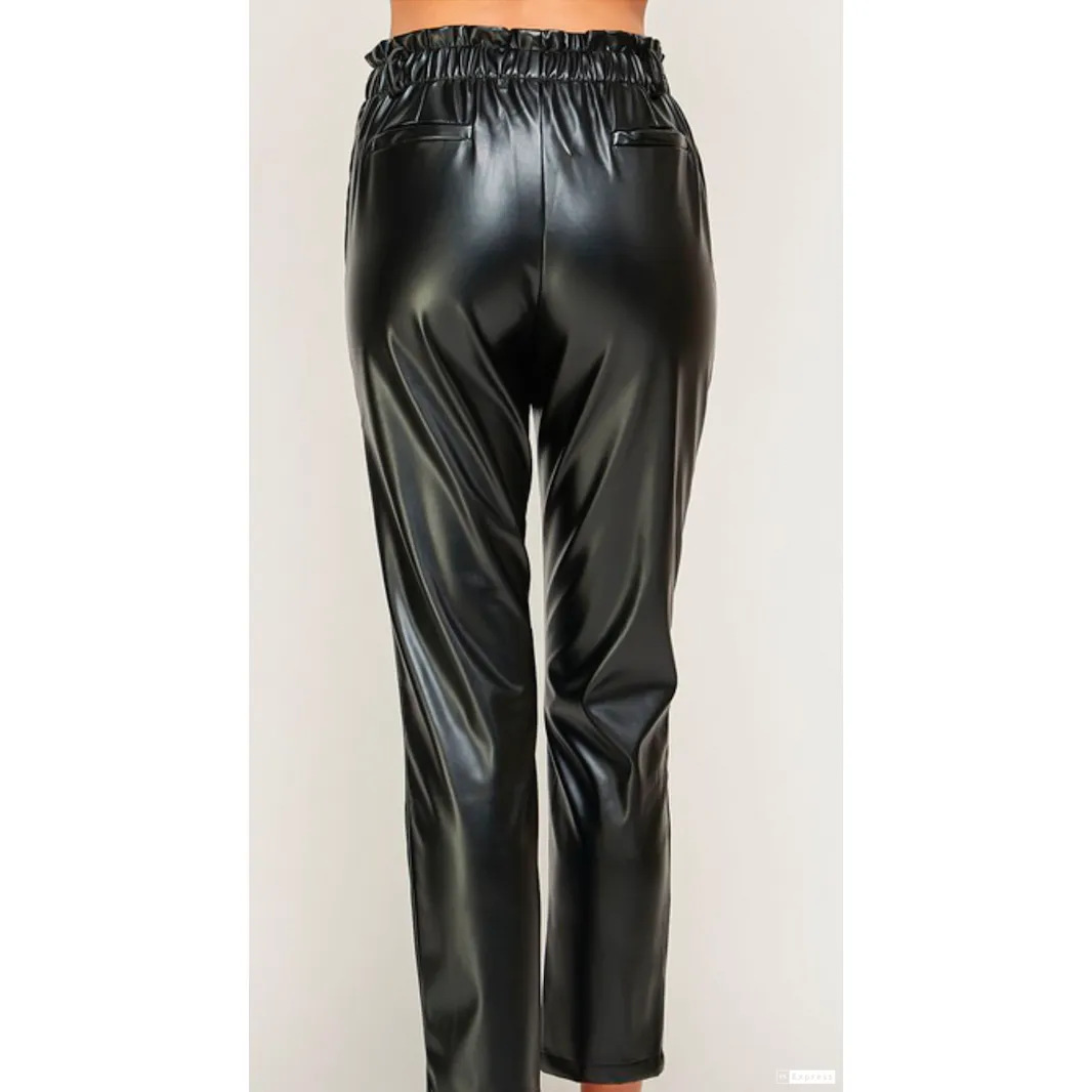 Vegan  Leather Paper Bag Pants