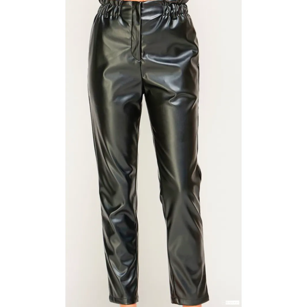 Vegan  Leather Paper Bag Pants
