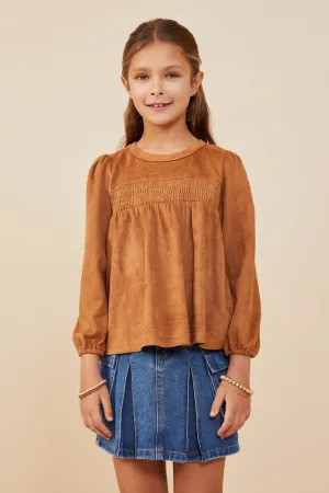 Vegan Suede Smocked Baby Doll Top