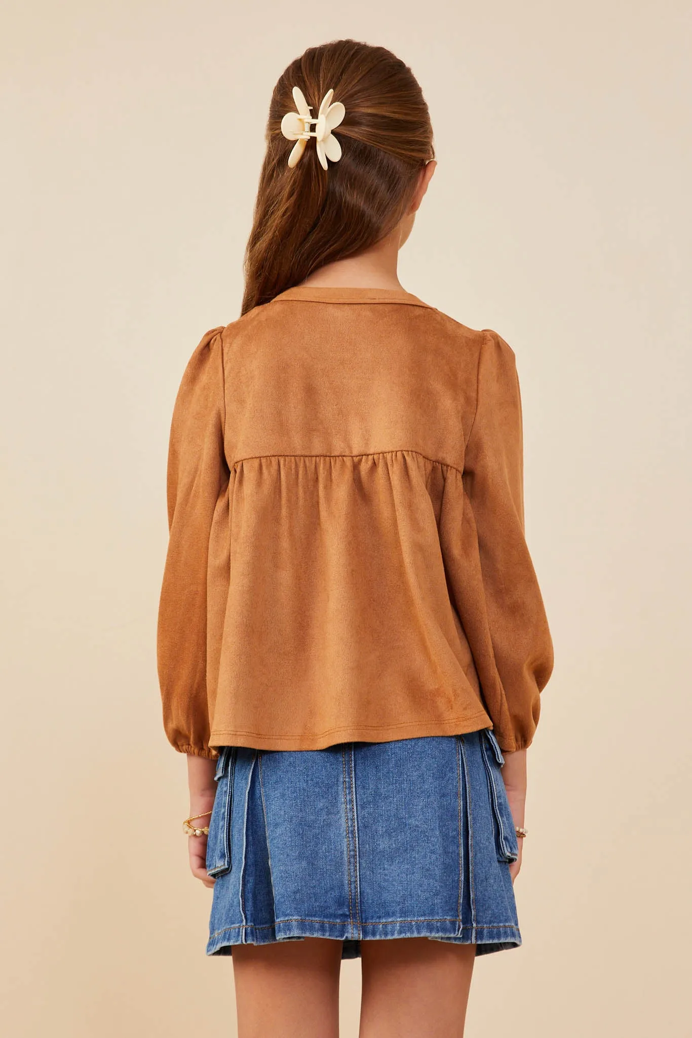 Vegan Suede Smocked Baby Doll Top
