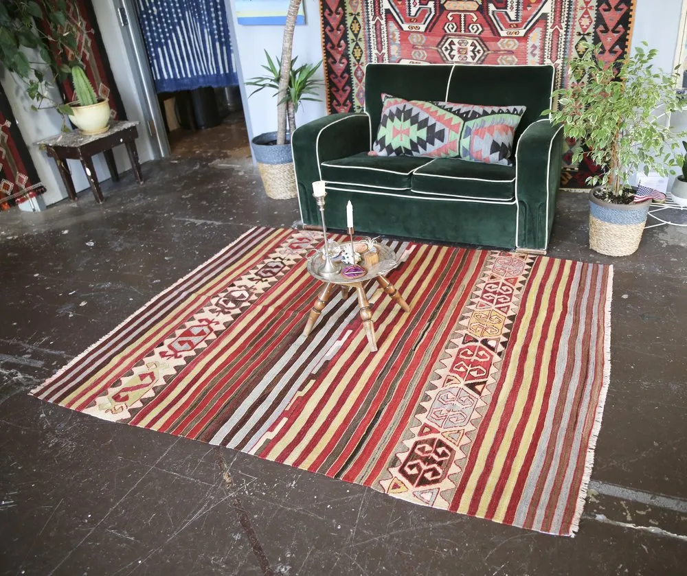 Vintage Anatolian Kilim 5ftx6.6ft