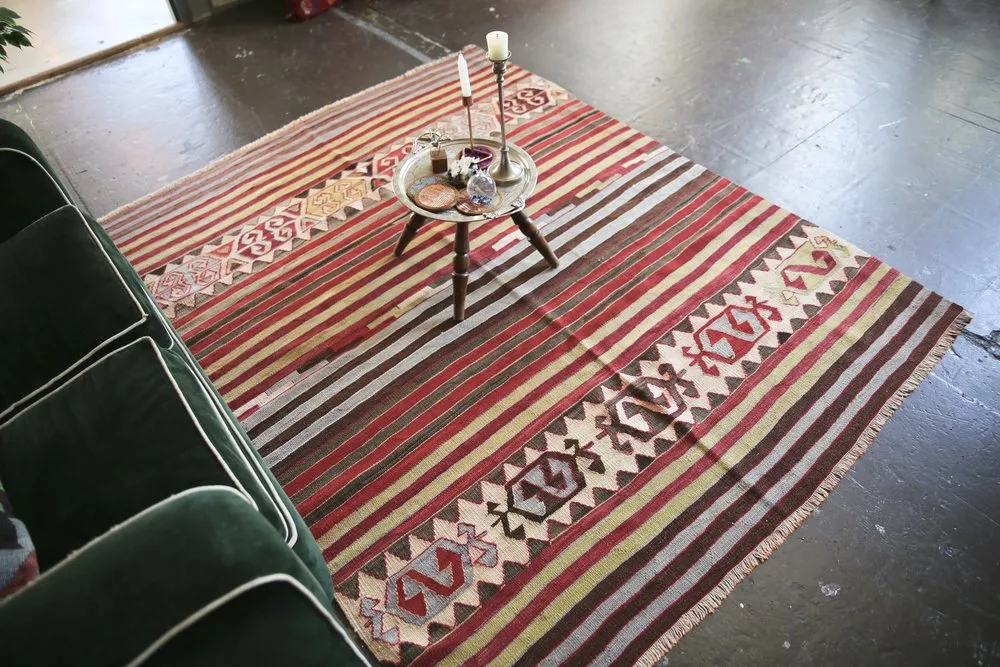 Vintage Anatolian Kilim 5ftx6.6ft