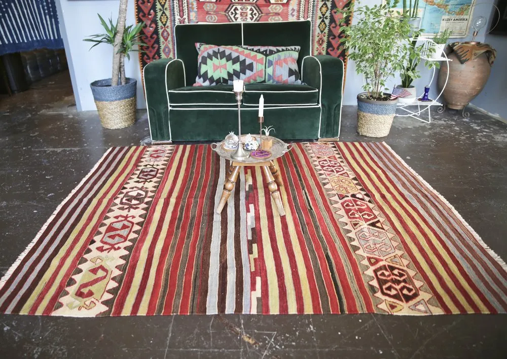 Vintage Anatolian Kilim 5ftx6.6ft
