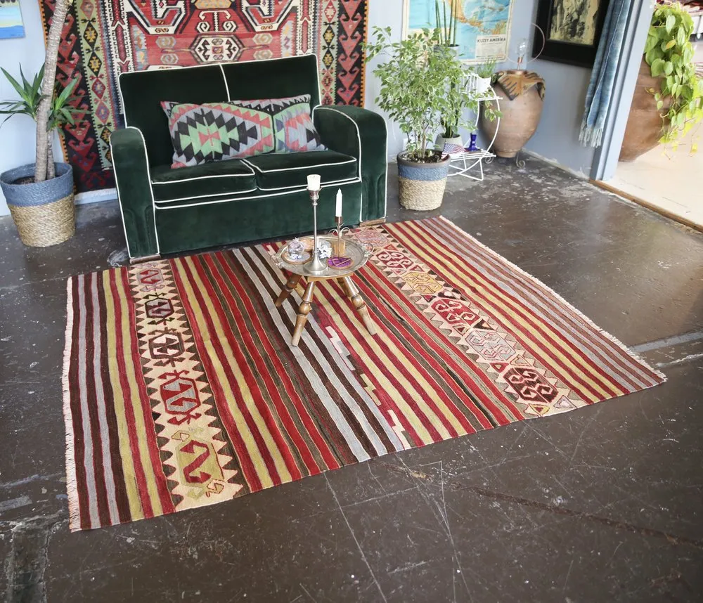 Vintage Anatolian Kilim 5ftx6.6ft
