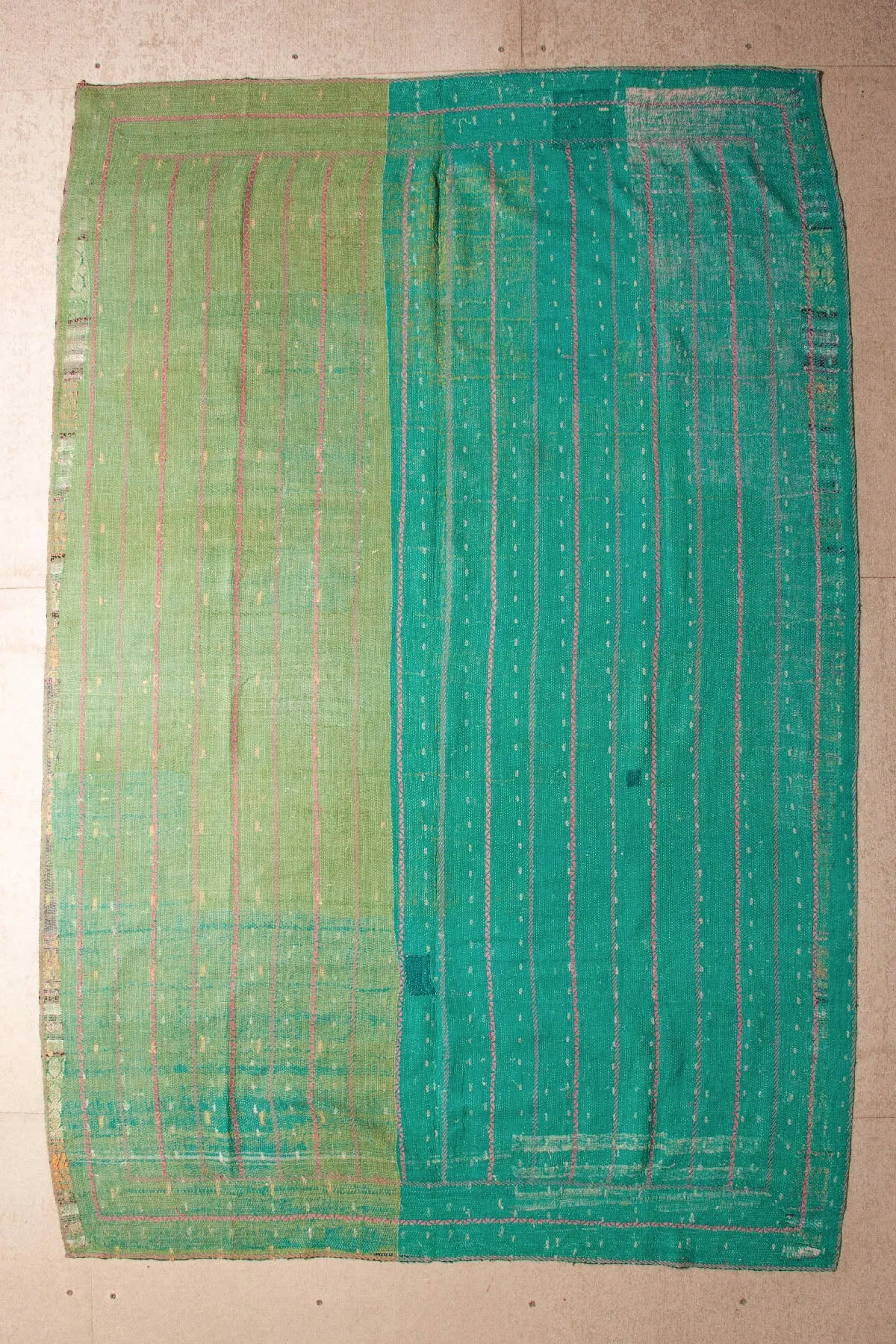 Vintage Dowry Kantha Blanket, #48 - 81"x51"