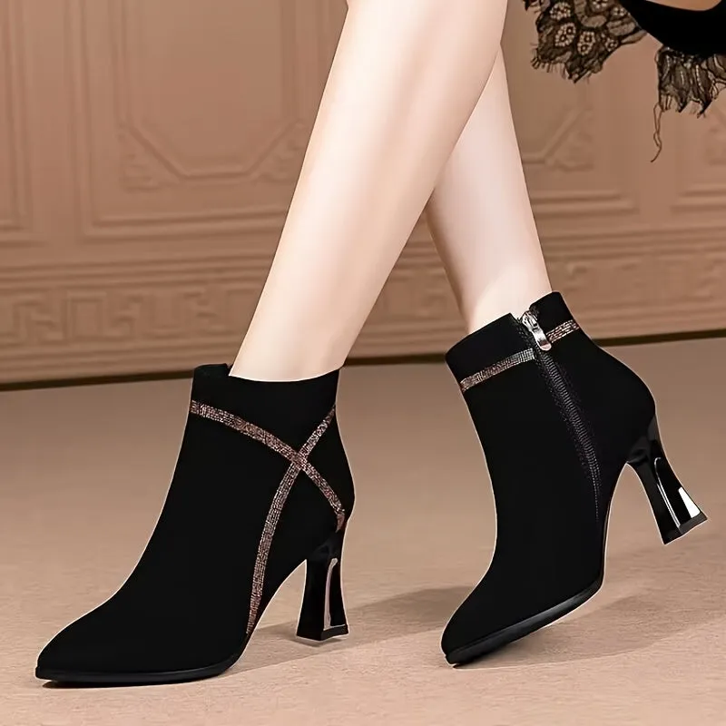 VougeVamp Velvet Chic Ankle Boots – Luxurious Mid-Heel Pointed Toe Booties for Fall & Winter