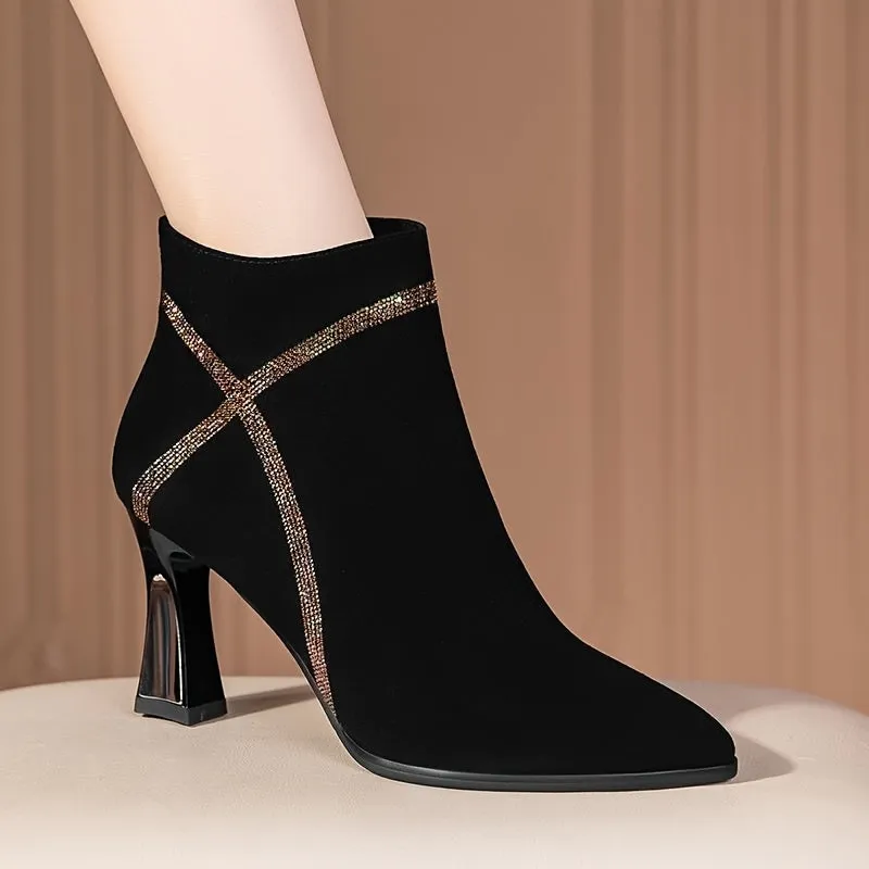 VougeVamp Velvet Chic Ankle Boots – Luxurious Mid-Heel Pointed Toe Booties for Fall & Winter