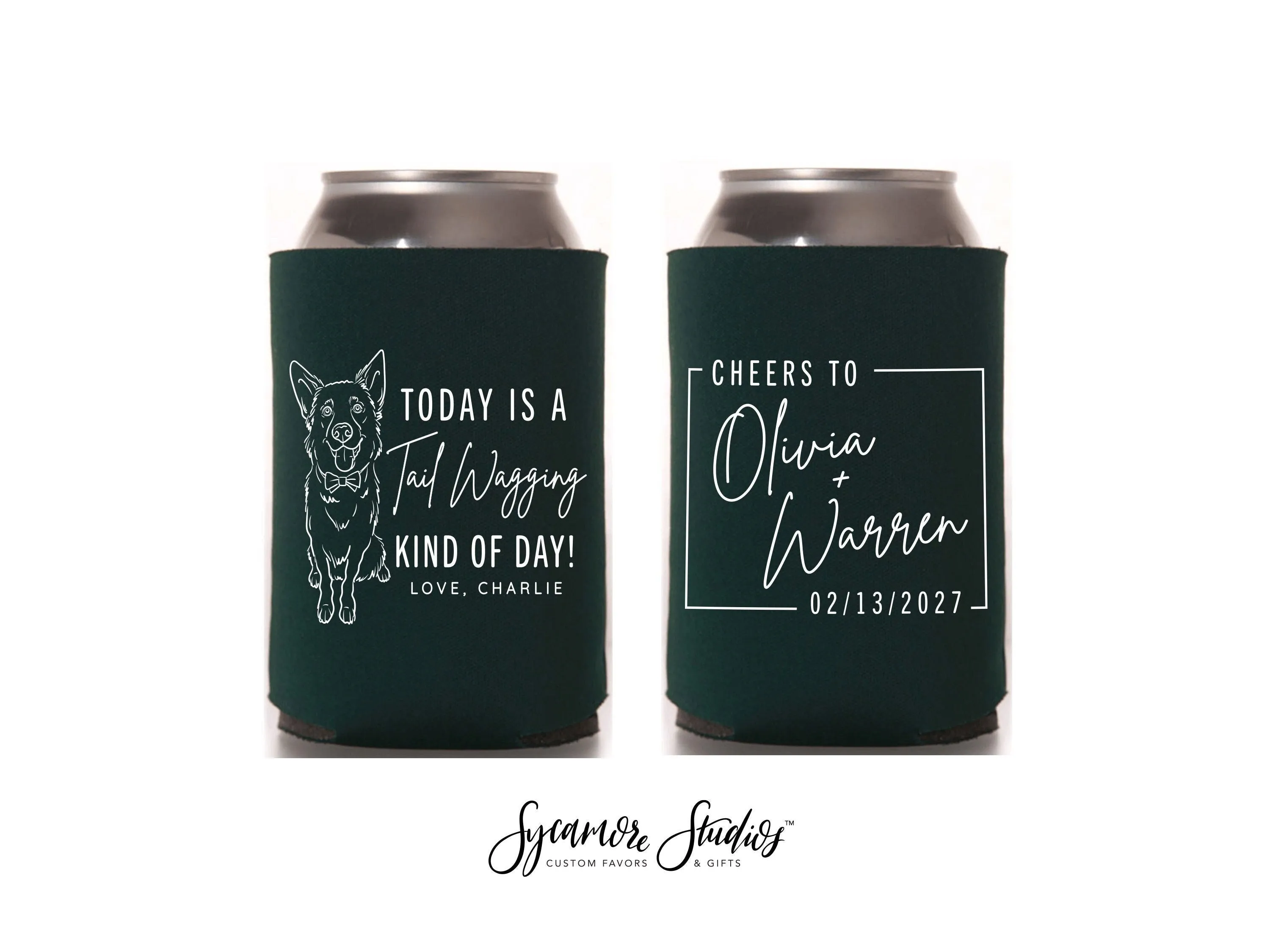 Wedding Can Cooler #249R - Custom Pet Illustration