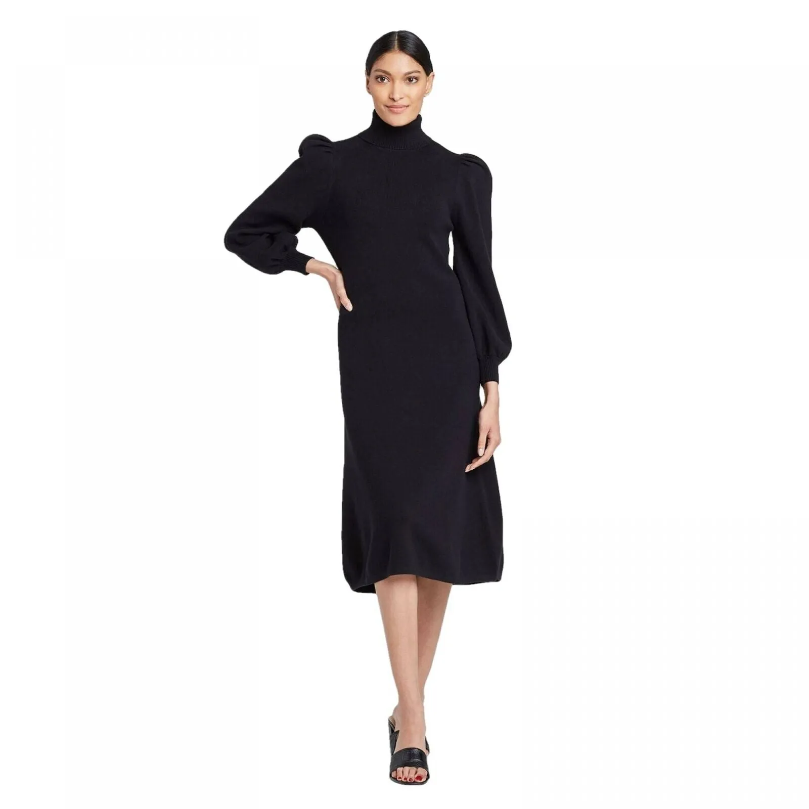 Who What Wear Women's Puff Long Sleeve High Neck Sweater Dress