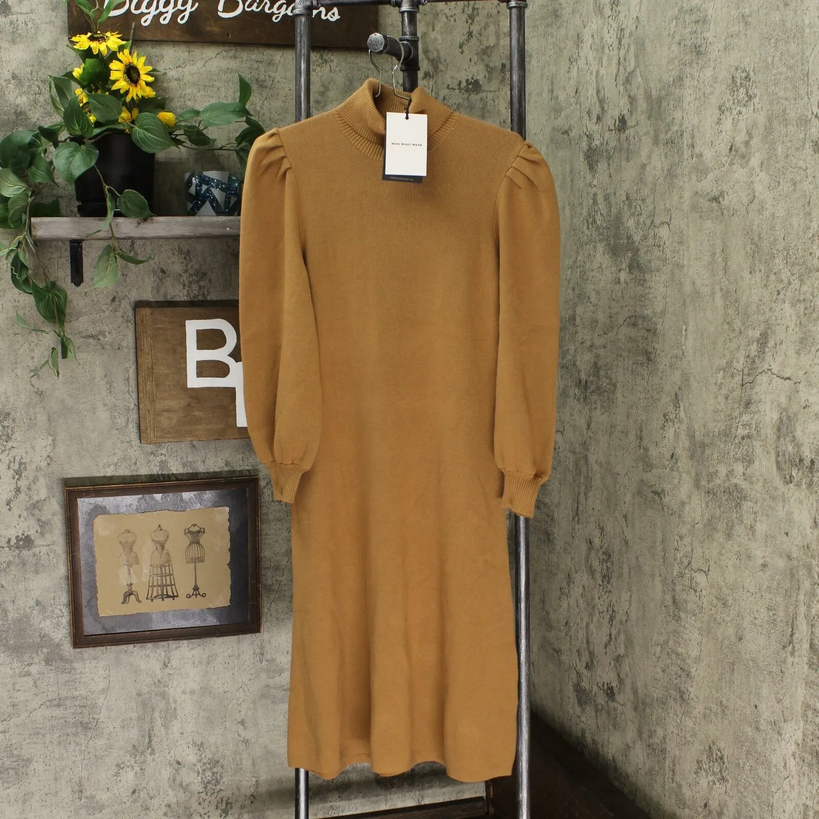Who What Wear Women's Puff Long Sleeve High Neck Sweater Dress