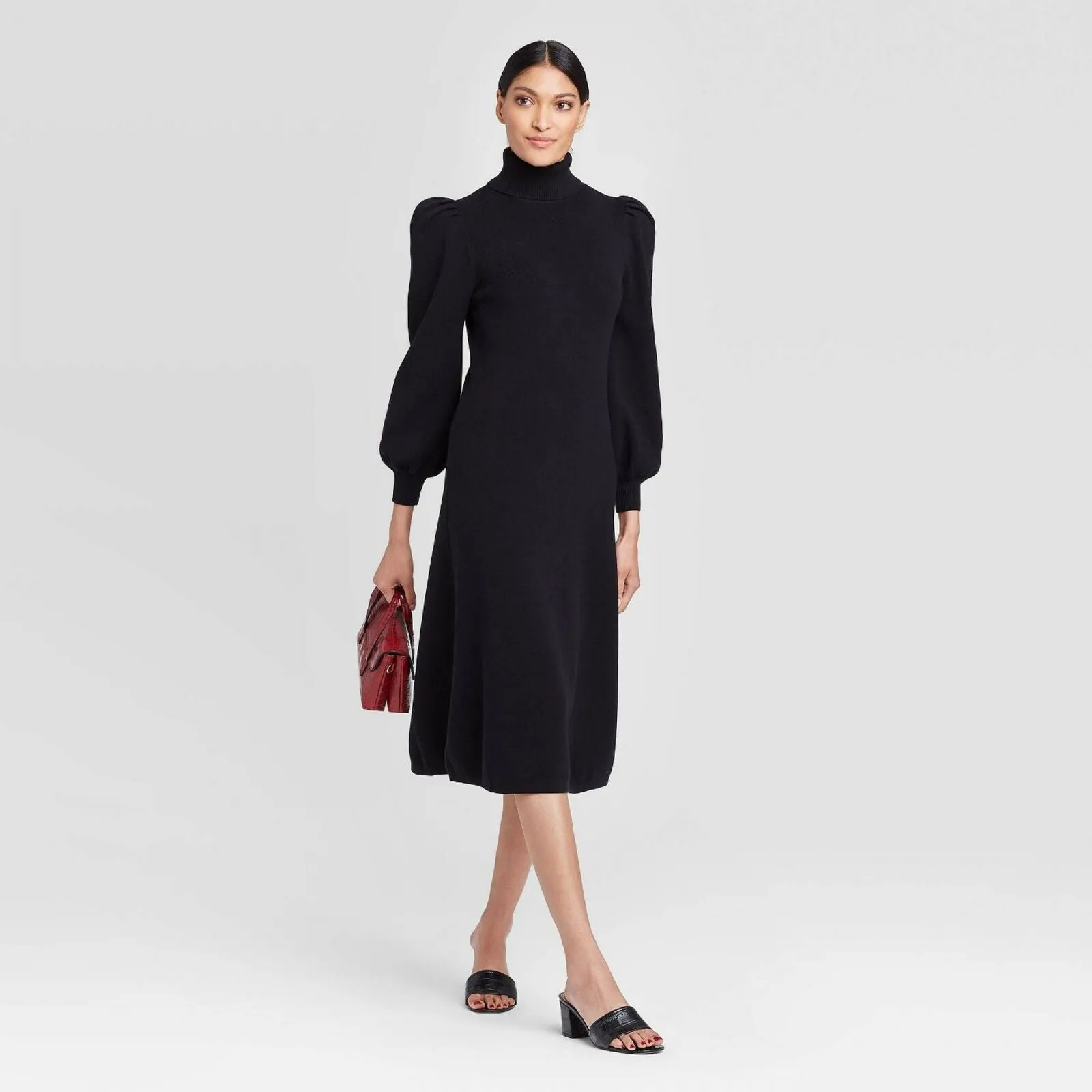 Who What Wear Women's Puff Long Sleeve High Neck Sweater Dress