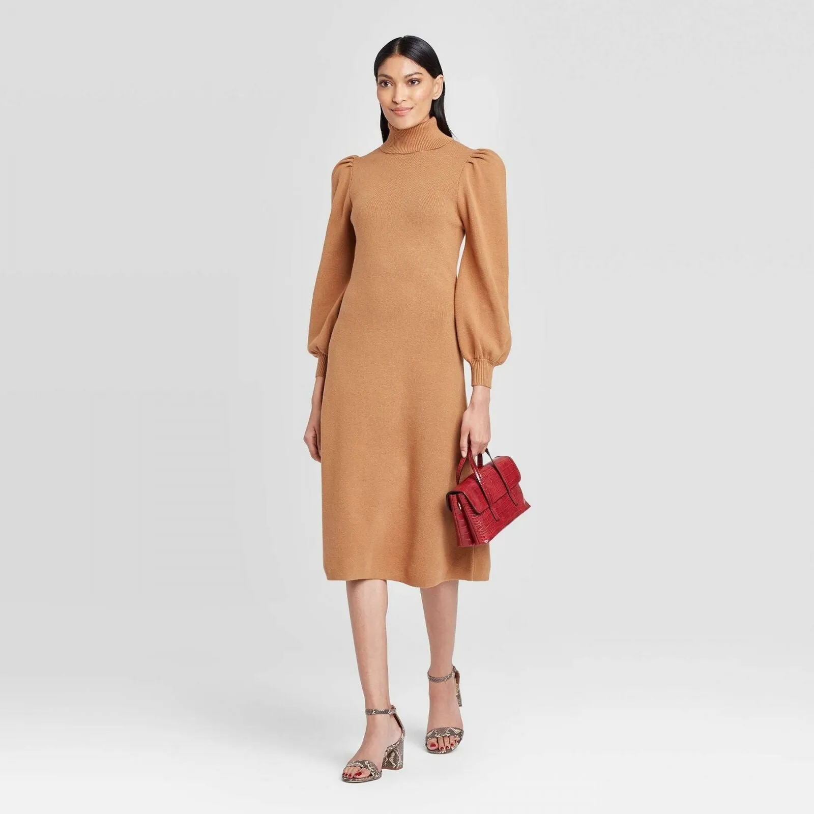 Who What Wear Women's Puff Long Sleeve High Neck Sweater Dress