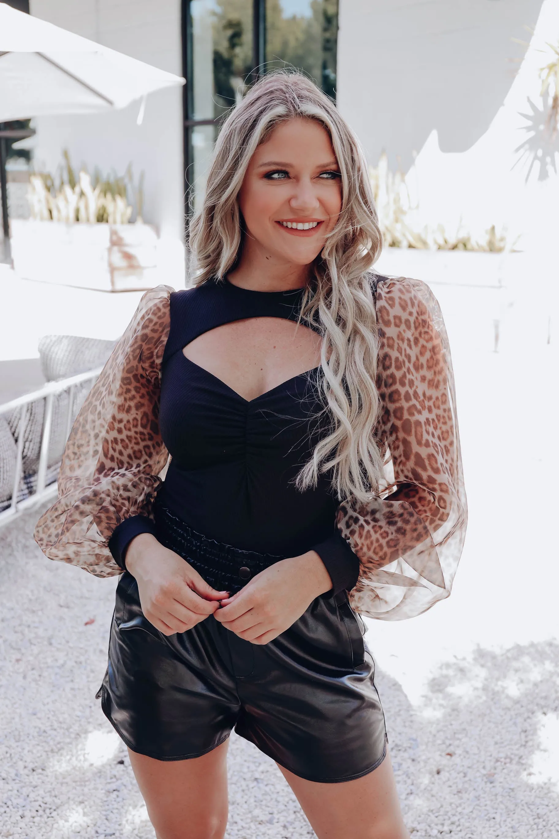 Wild Like Leopard Sleeve Bodysuit - Black