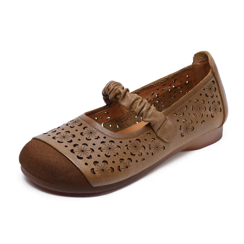 Women Vintage Soft Hollow Leather Casual Flats