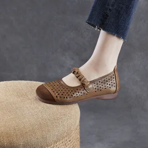 Women Vintage Soft Hollow Leather Casual Flats