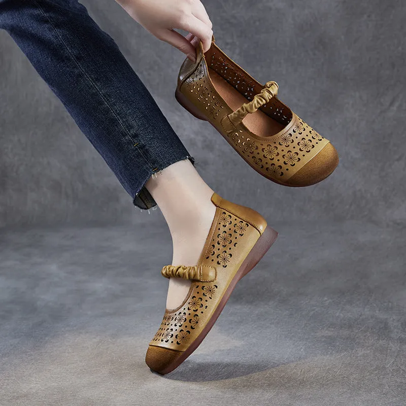 Women Vintage Soft Hollow Leather Casual Flats