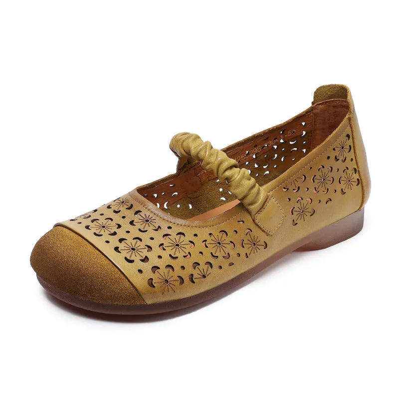 Women Vintage Soft Hollow Leather Casual Flats
