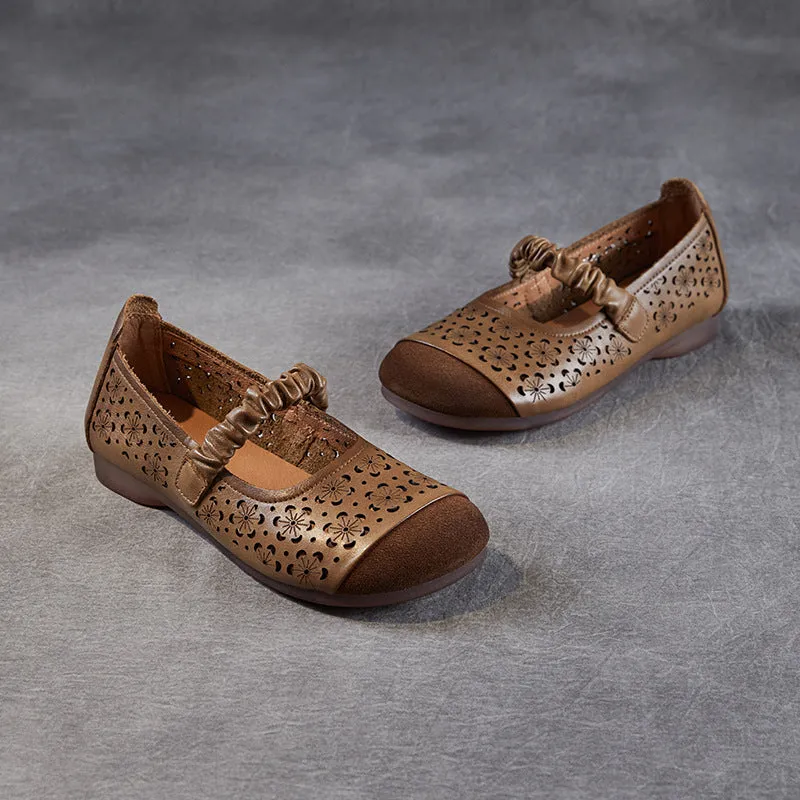Women Vintage Soft Hollow Leather Casual Flats
