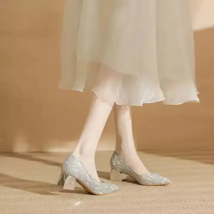 Women Wedding Shoes comfortable suede shoes Color Pointed-toe Mujer Shoes Wrap-toe Shallow Flats For Ladies Banquet Bridal Shoes