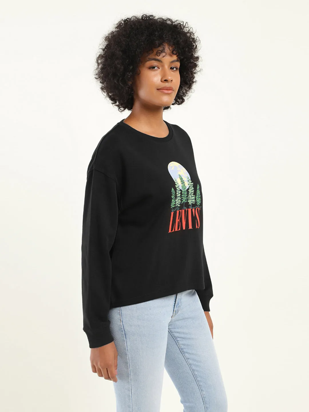 Women's Graphic Black Crew Neck Sweatshirt