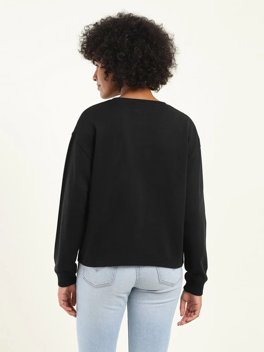 Women's Graphic Black Crew Neck Sweatshirt