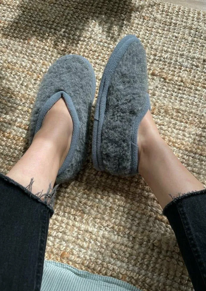 Women's Grey Wool Slippers