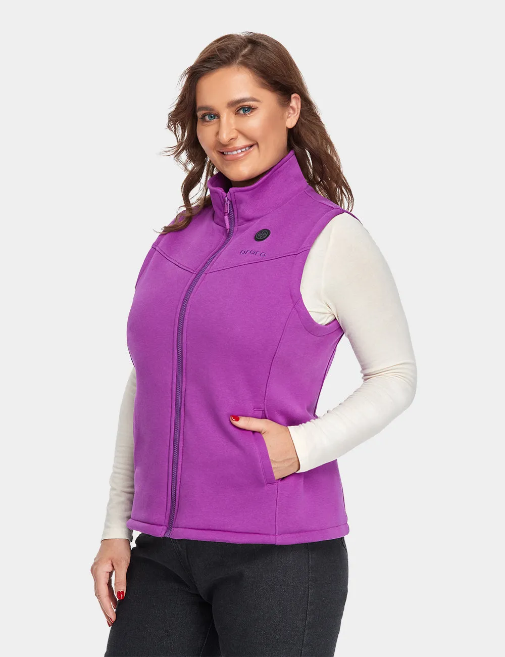 Women's Heated Fleece Vest - Flecking Grey/Purple