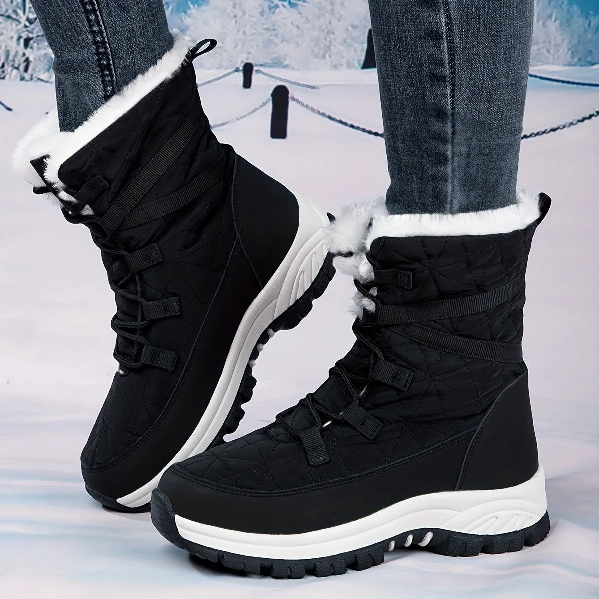 Womens NonSlip WearResistant Winter Hiking Snow Boots
